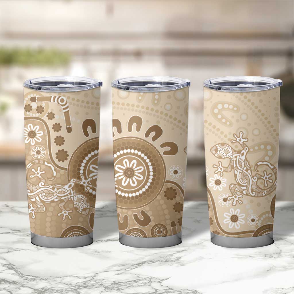 Beige Lizards Australia Tumbler Cup Boomerang Indigenous Art - Aussie Hoodie