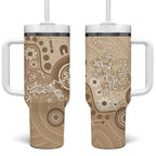 Beige Lizards Australia Tumbler With Handle Boomerang Indigenous Art - Aussie Hoodie