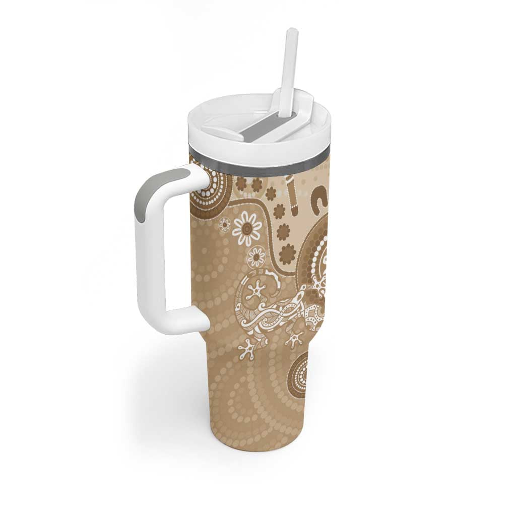 Beige Lizards Australia Tumbler With Handle Boomerang Indigenous Art - Aussie Hoodie