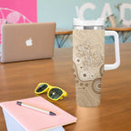Beige Lizards Australia Tumbler With Handle Boomerang Indigenous Art - Aussie Hoodie