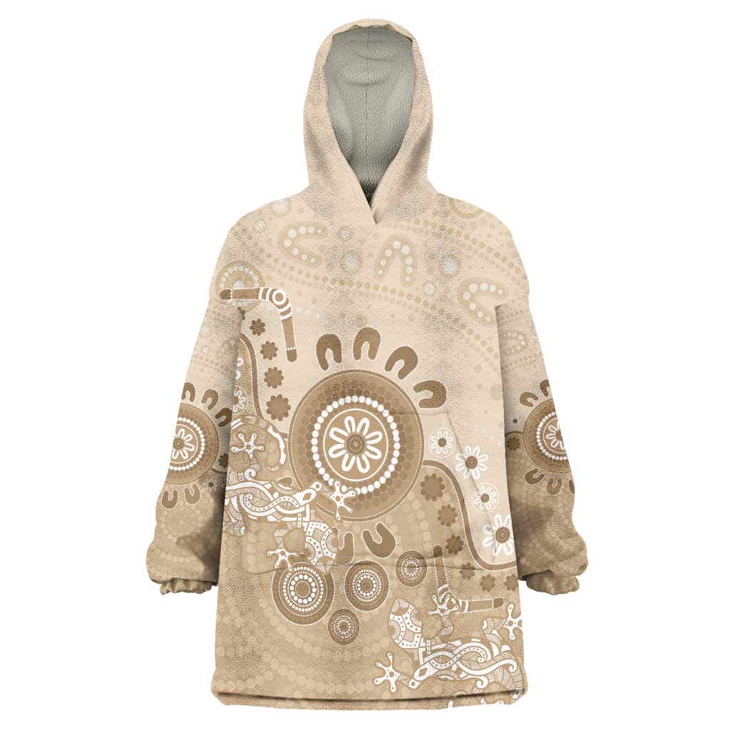 Beige Lizards Australia Wearable Blanket Hoodie Boomerang Indigenous Art - Aussie Hoodie