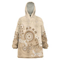 Beige Lizards Australia Wearable Blanket Hoodie Boomerang Indigenous Art - Aussie Hoodie