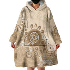 Beige Lizards Australia Wearable Blanket Hoodie Boomerang Indigenous Art - Aussie Hoodie