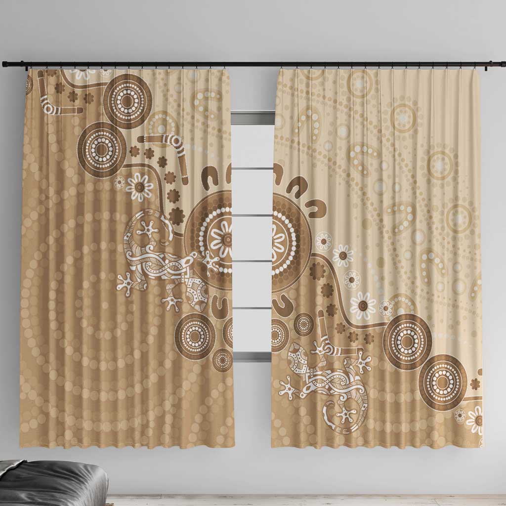 Beige Lizards Australia Window Curtain Boomerang Indigenous Art - Aussie Hoodie