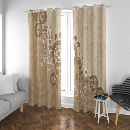 Beige Lizards Australia Window Curtain Boomerang Indigenous Art - Aussie Hoodie