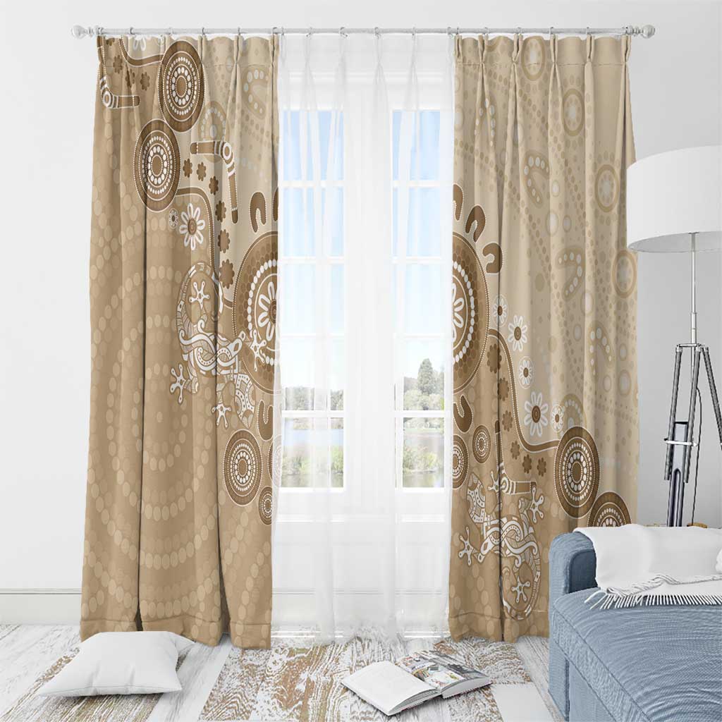 Beige Lizards Australia Window Curtain Boomerang Indigenous Art - Aussie Hoodie