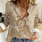 Beige Lizards Australia Women Casual Shirt Boomerang Indigenous Art - Aussie Hoodie