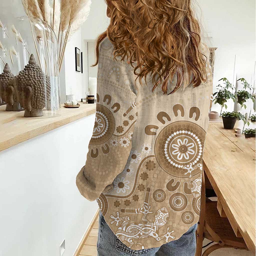 Beige Lizards Australia Women Casual Shirt Boomerang Indigenous Art - Aussie Hoodie