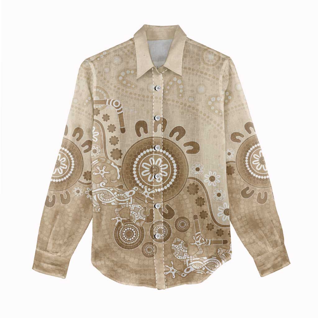 Beige Lizards Australia Women Casual Shirt Boomerang Indigenous Art - Aussie Hoodie