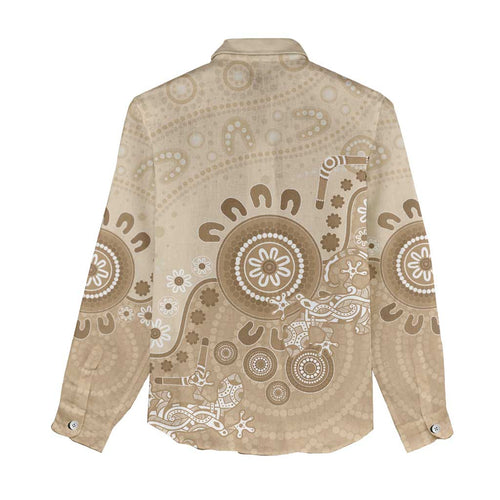 Beige Lizards Australia Women Casual Shirt Boomerang Indigenous Art - Aussie Hoodie