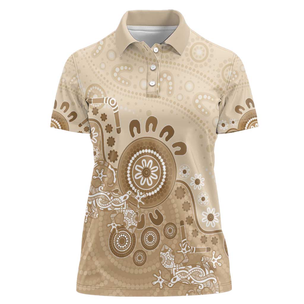 Beige Lizards Australia Women Polo Shirt Boomerang Indigenous Art - Aussie Hoodie