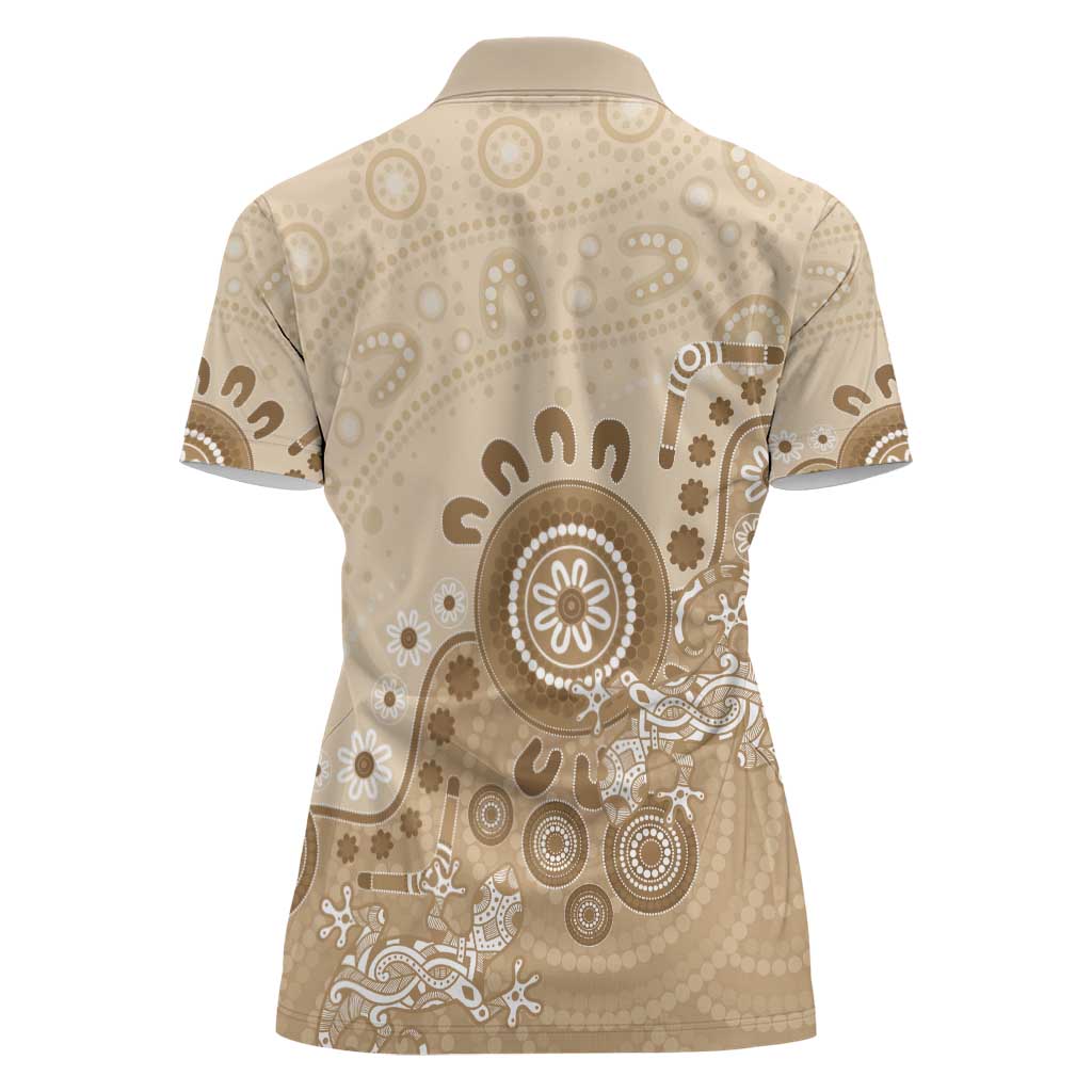 Beige Lizards Australia Women Polo Shirt Boomerang Indigenous Art - Aussie Hoodie