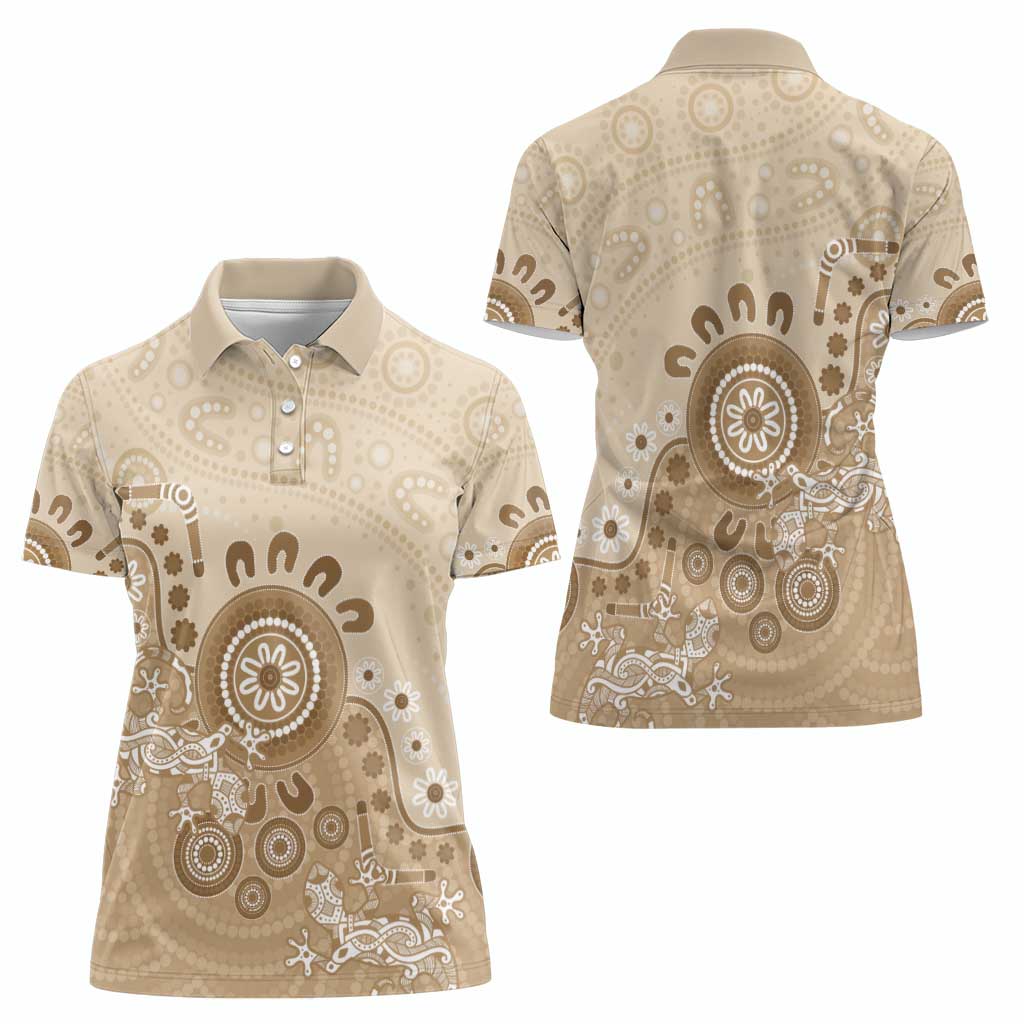 Beige Lizards Australia Women Polo Shirt Boomerang Indigenous Art - Aussie Hoodie