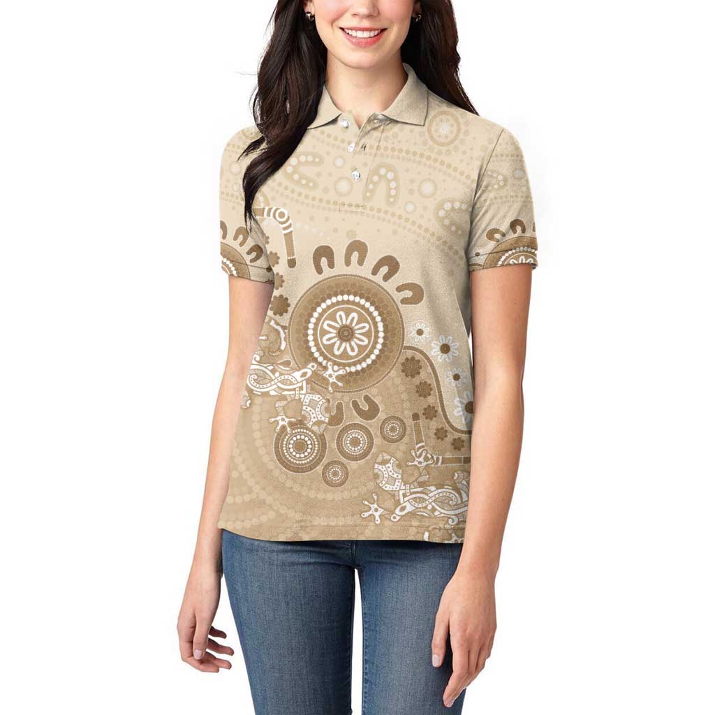 Beige Lizards Australia Women Polo Shirt Boomerang Indigenous Art - Aussie Hoodie