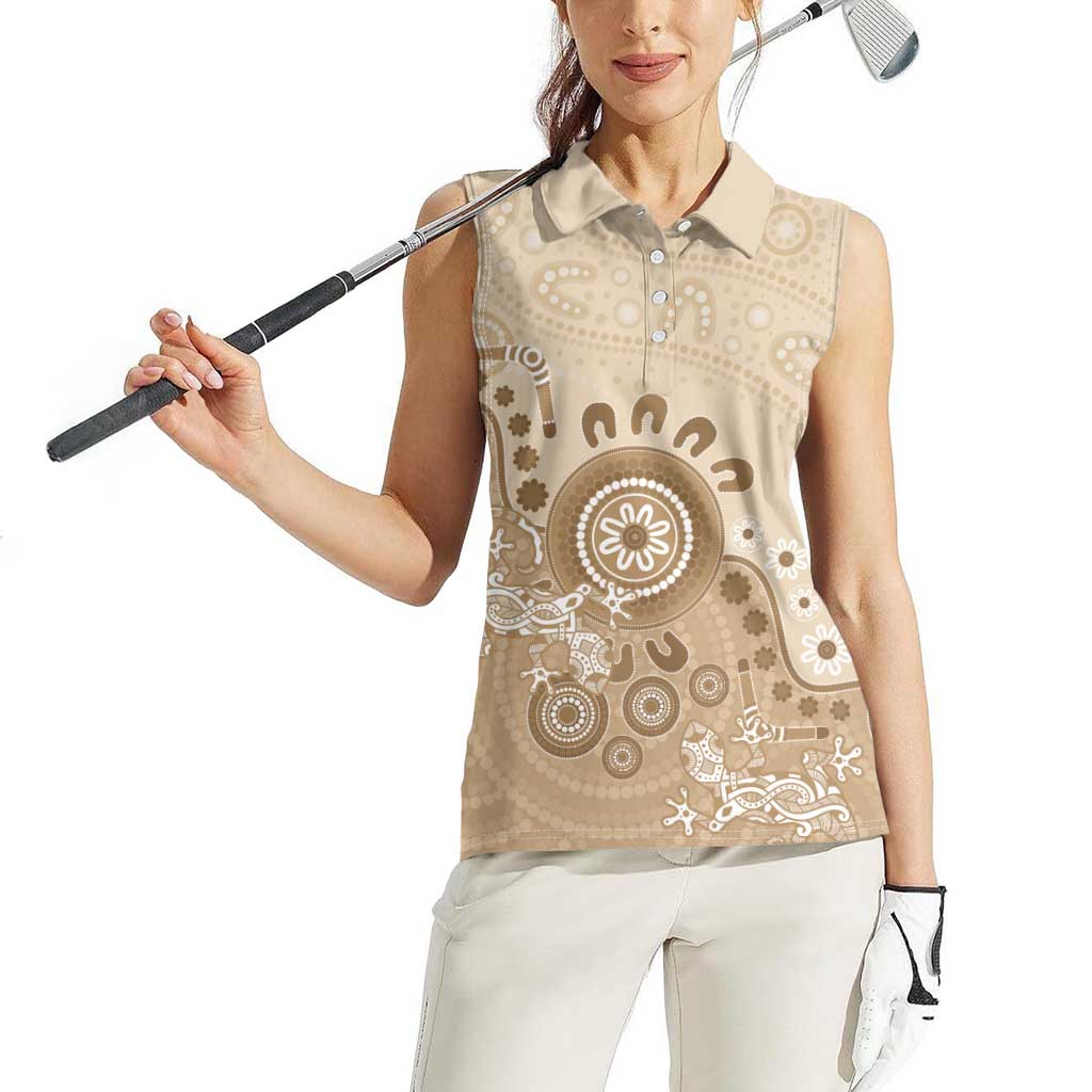 Beige Lizards Australia Women Sleeveless Polo Shirt Boomerang Indigenous Art - Aussie Hoodie