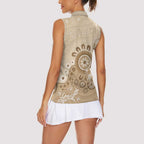Beige Lizards Australia Women Sleeveless Polo Shirt Boomerang Indigenous Art - Aussie Hoodie