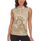 Beige Lizards Australia Women Sleeveless Polo Shirt Boomerang Indigenous Art - Aussie Hoodie