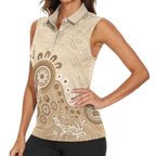 Beige Lizards Australia Women Sleeveless Polo Shirt Boomerang Indigenous Art - Aussie Hoodie