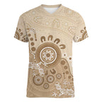 Beige Lizards Australia Women V-Neck T-Shirt Boomerang Indigenous Art - Aussie Hoodie