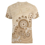 Beige Lizards Australia Women V-Neck T-Shirt Boomerang Indigenous Art - Aussie Hoodie
