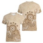 Beige Lizards Australia Women V-Neck T-Shirt Boomerang Indigenous Art - Aussie Hoodie