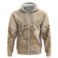 Beige Lizards Australia Zip Hoodie Boomerang Indigenous Art - Aussie Hoodie