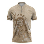 Beige Lizards Australia Zipper Polo Shirt Boomerang Indigenous Art - Aussie Hoodie