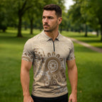 Beige Lizards Australia Zipper Polo Shirt Boomerang Indigenous Art - Aussie Hoodie