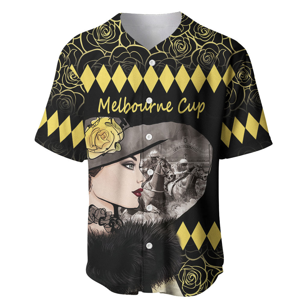 Personalised Melbourne Cup Australia Baseball Jersey Gorgeous Lady Yellow Rose