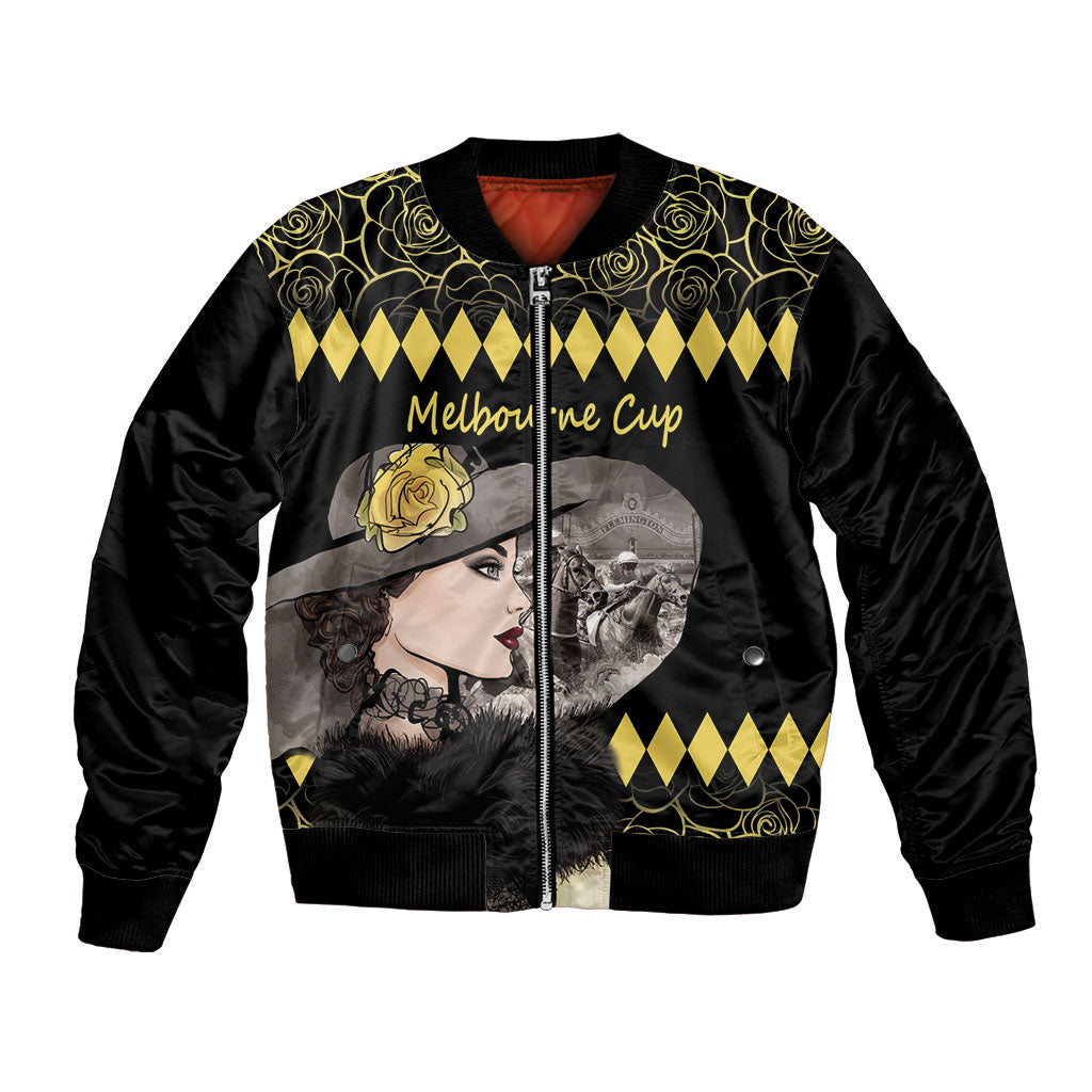 Personalised Melbourne Cup Australia Bomber Jacket Gorgeous Lady Yellow Rose