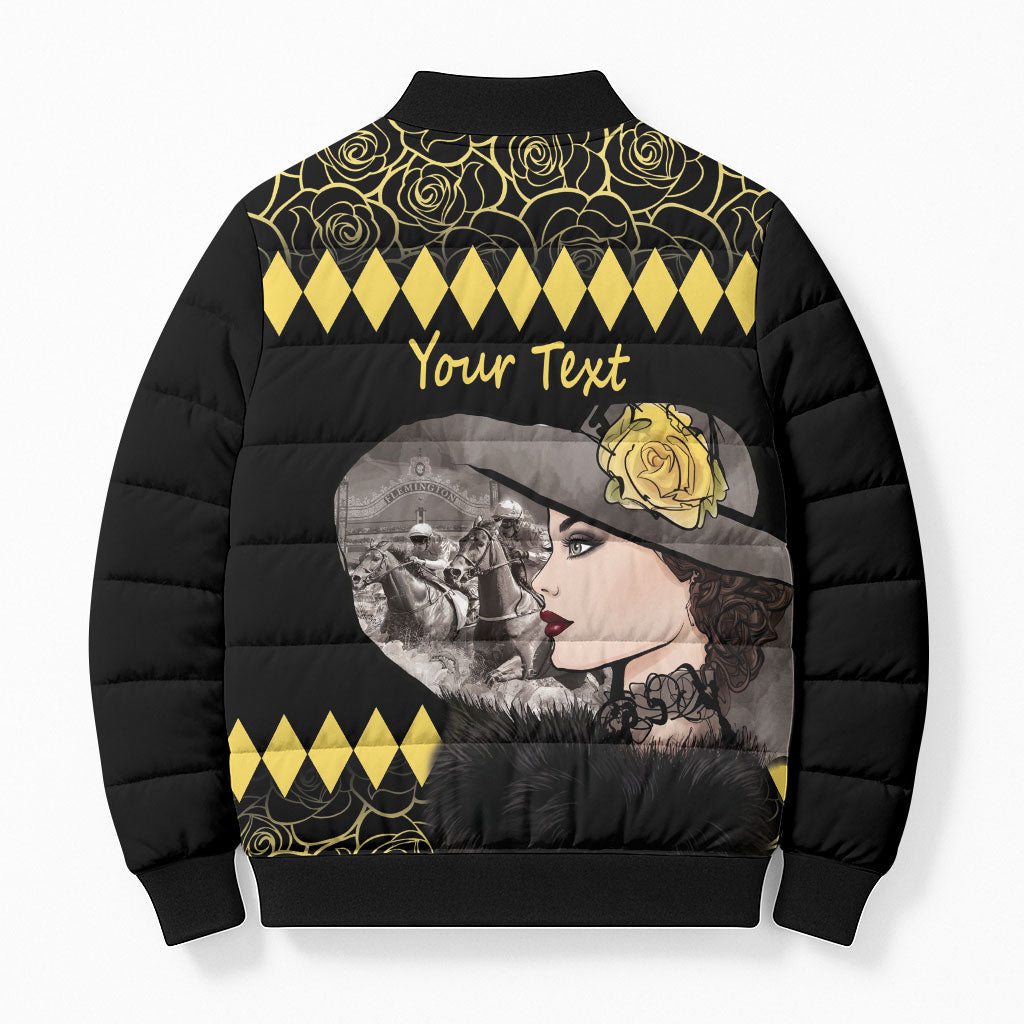 Personalised Melbourne Cup Australia Bomber Puffer Jacket Gorgeous Lady Yellow Rose