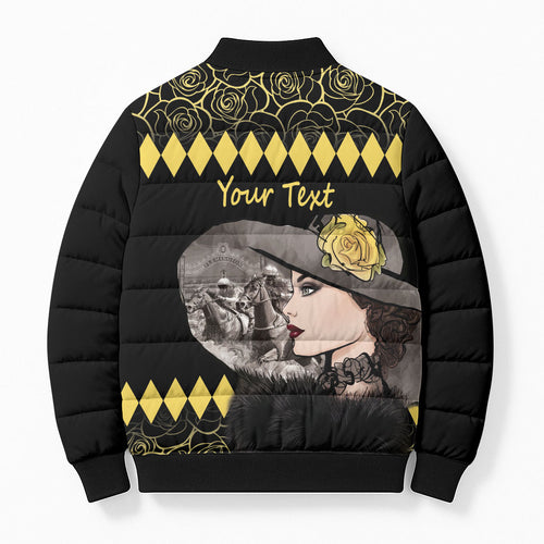 Personalised Melbourne Cup Australia Bomber Puffer Jacket Gorgeous Lady Yellow Rose