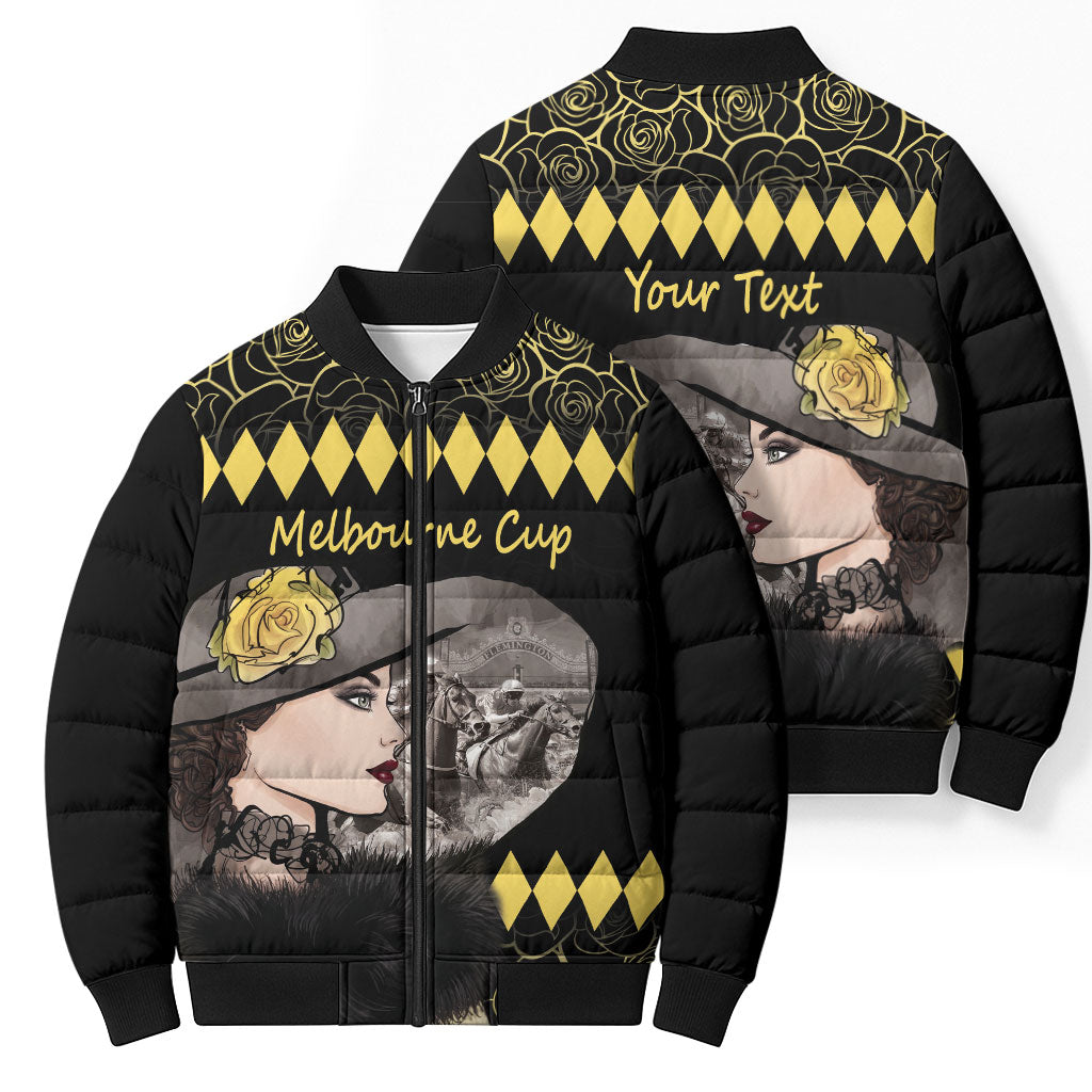 Personalised Melbourne Cup Australia Bomber Puffer Jacket Gorgeous Lady Yellow Rose