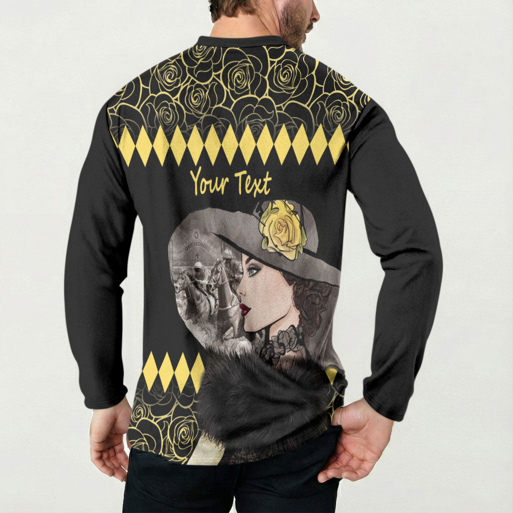 Personalised Melbourne Cup Australia Button Sweatshirt Gorgeous Lady Yellow Rose