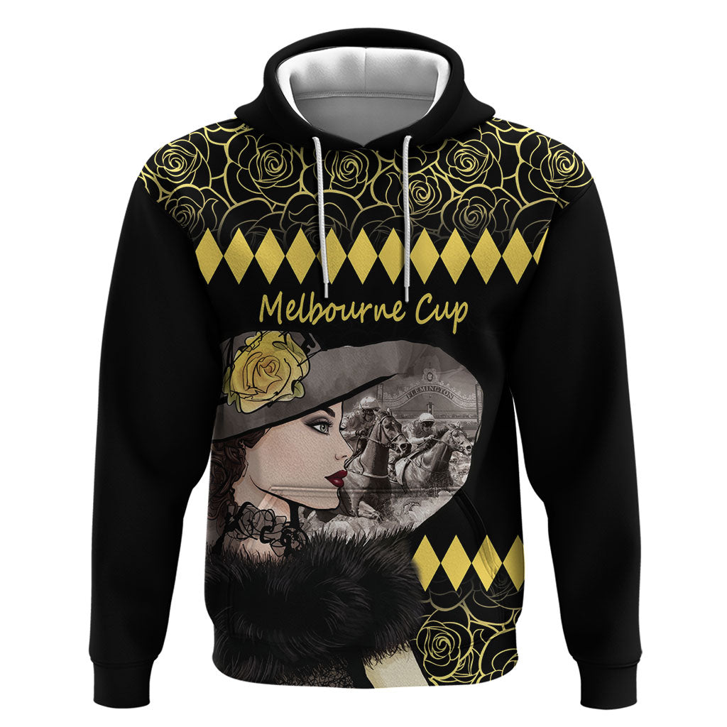 Personalised Melbourne Cup Australia Hoodie Gorgeous Lady Yellow Rose