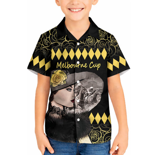 Personalised Melbourne Cup Australia Kid Hawaiian Shirt Gorgeous Lady Yellow Rose