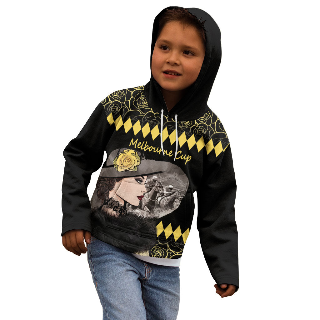 Personalised Melbourne Cup Australia Kid Hoodie Gorgeous Lady Yellow Rose