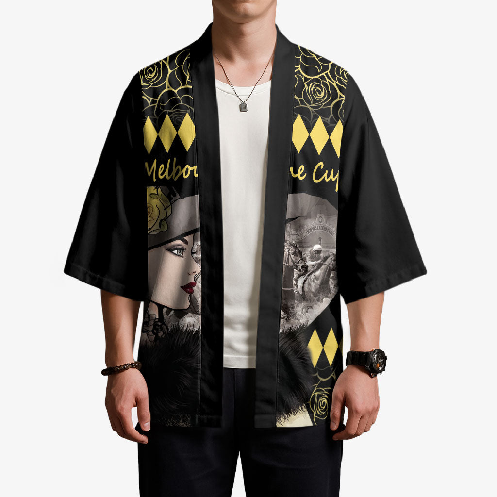Personalised Melbourne Cup Australia Kimono Gorgeous Lady Yellow Rose