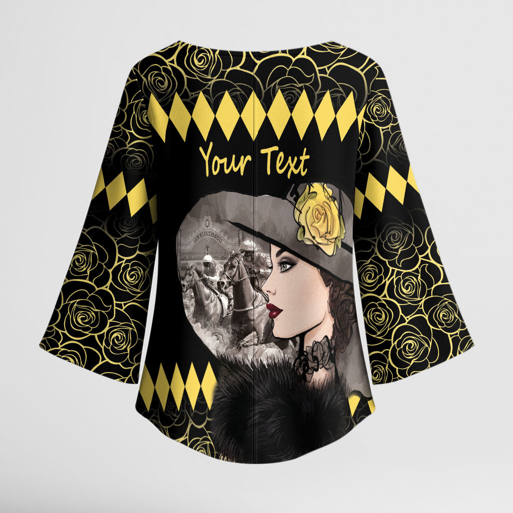 Personalised Melbourne Cup Australia Kimono Sleeve Blouse Gorgeous Lady Yellow Rose