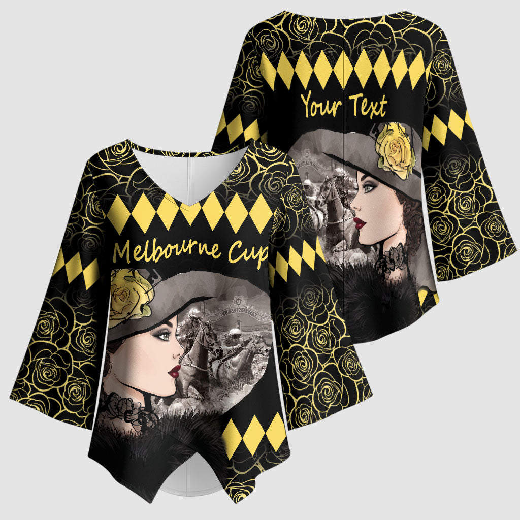 Personalised Melbourne Cup Australia Kimono Sleeve Blouse Gorgeous Lady Yellow Rose