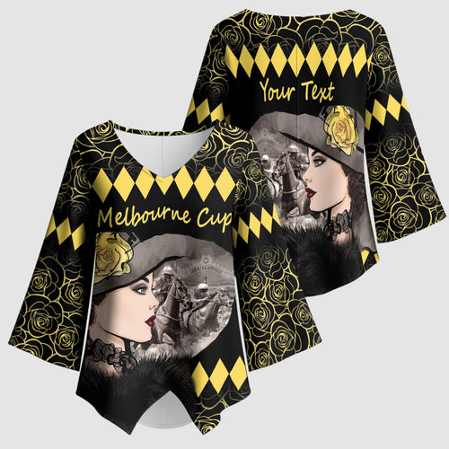 Personalised Melbourne Cup Australia Kimono Sleeve Blouse Gorgeous Lady Yellow Rose