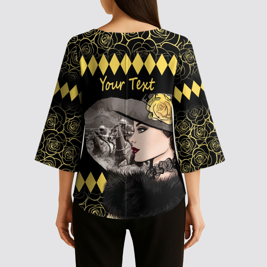 Personalised Melbourne Cup Australia Kimono Sleeve Blouse Gorgeous Lady Yellow Rose