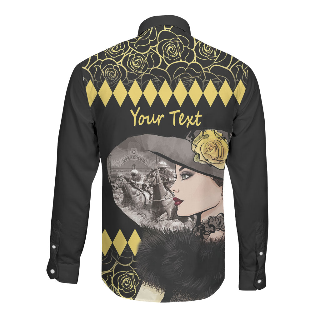 Personalised Melbourne Cup Australia Long Sleeve Button Shirt Gorgeous Lady Yellow Rose