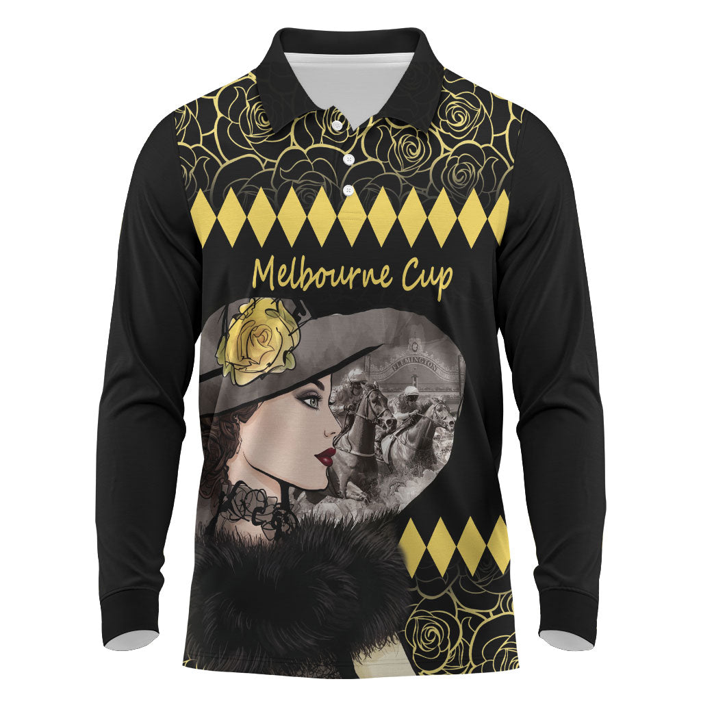Personalised Melbourne Cup Australia Long Sleeve Polo Shirt Gorgeous Lady Yellow Rose
