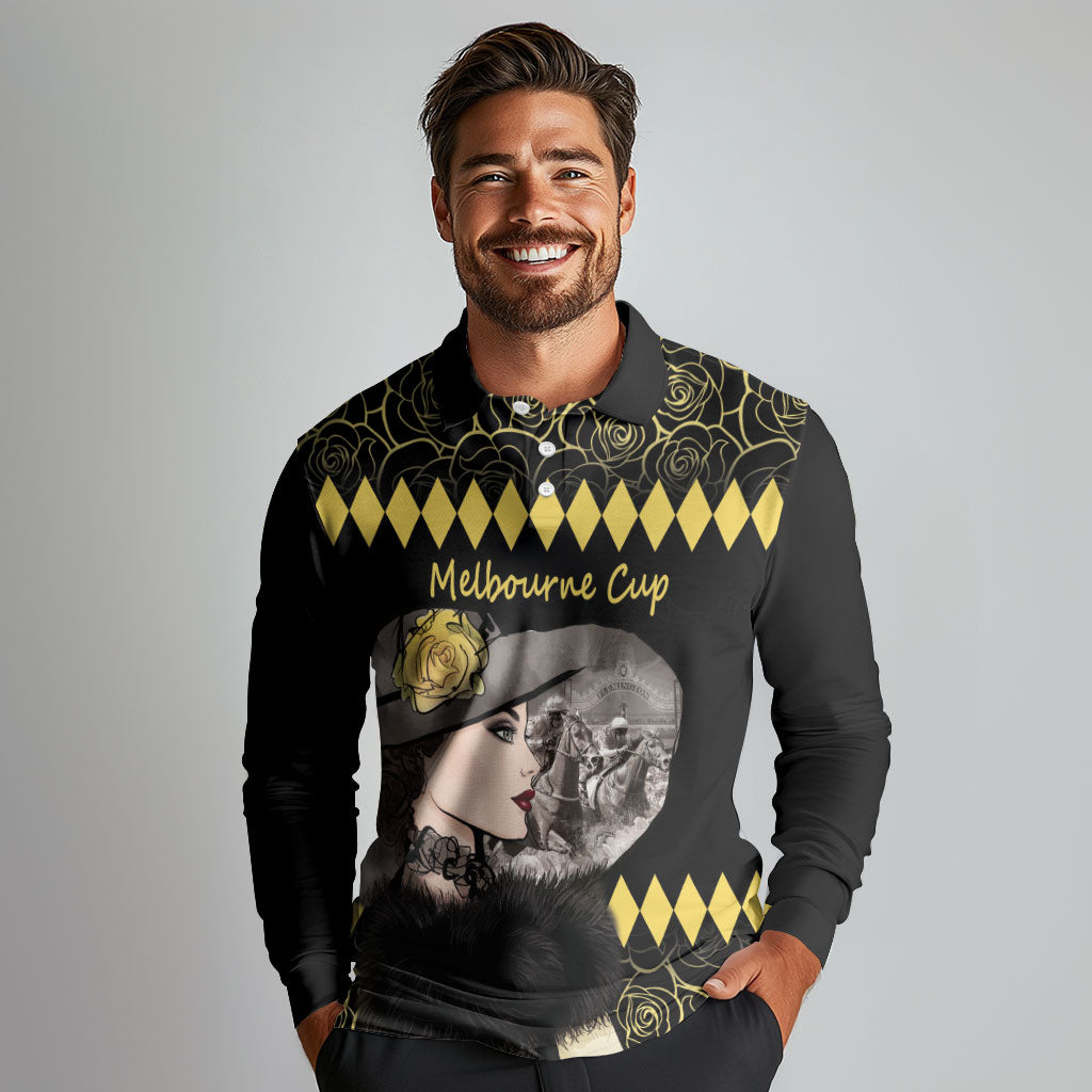 Personalised Melbourne Cup Australia Long Sleeve Polo Shirt Gorgeous Lady Yellow Rose
