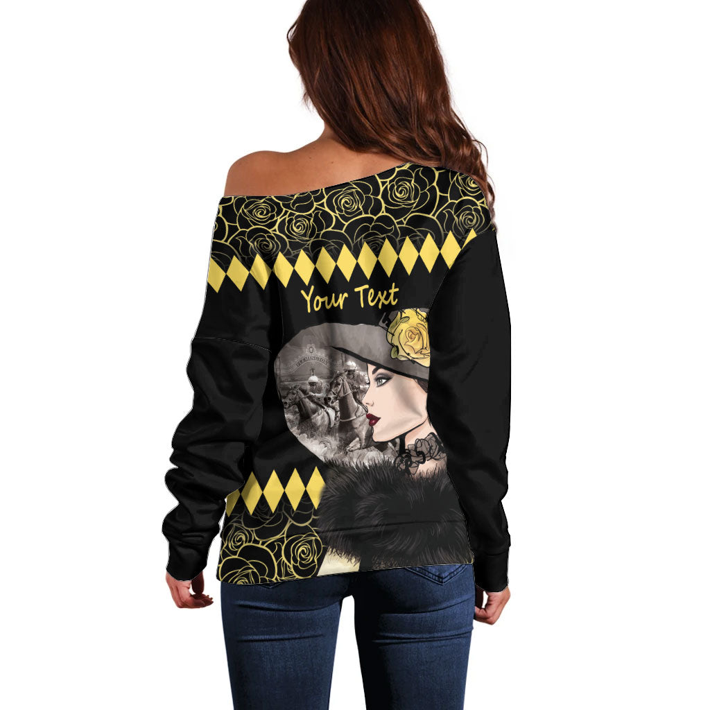 Personalised Melbourne Cup Australia Off Shoulder Sweater Gorgeous Lady Yellow Rose