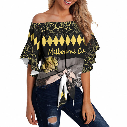 Personalised Melbourne Cup Australia Off Shoulder Wrap Waist Top Gorgeous Lady Yellow Rose
