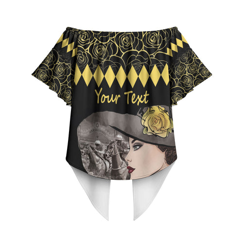Personalised Melbourne Cup Australia Off Shoulder Wrap Waist Top Gorgeous Lady Yellow Rose