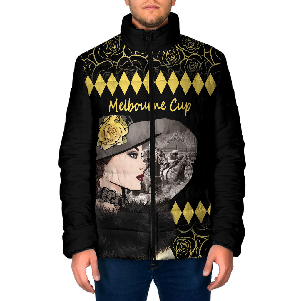 Personalised Melbourne Cup Australia Padded Jacket Gorgeous Lady Yellow Rose