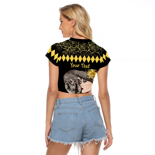 Personalised Melbourne Cup Australia Raglan Cropped T Shirt Gorgeous Lady Yellow Rose